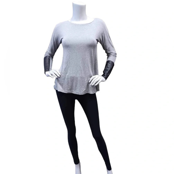 Club Monaco Faux Leather Accent Jersey Knit  Long Sleeve Size XS - Picture 2 of 10